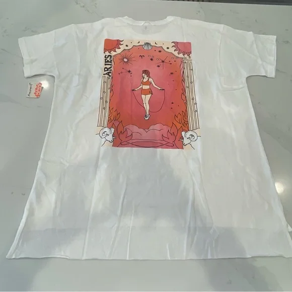 FP Movement byFree People Inspire BF Aries Graphic T-Shirt in White Red and Pink - Picture 3 of 15